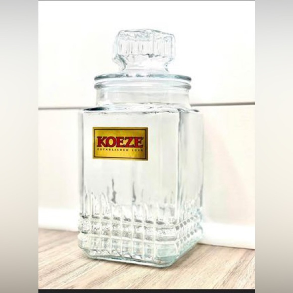 Antique Square Koezes Apothecary Glass Jar, vintage liquor jar, vintage jar